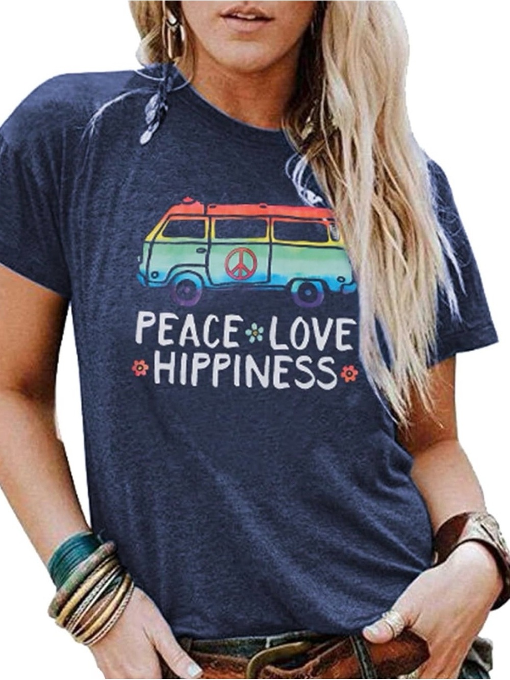 Peace-Love-Hippiness Crewneck T-Shirt, Heathered Grey, NWOT, Women’s Size Medium